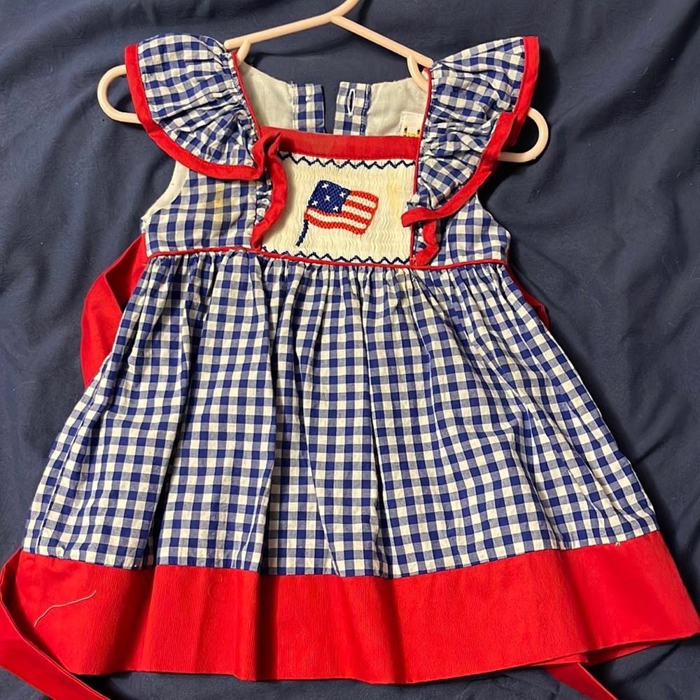 Babeeni Smocked Fourth of July Girls Bow Back Dress 6M
